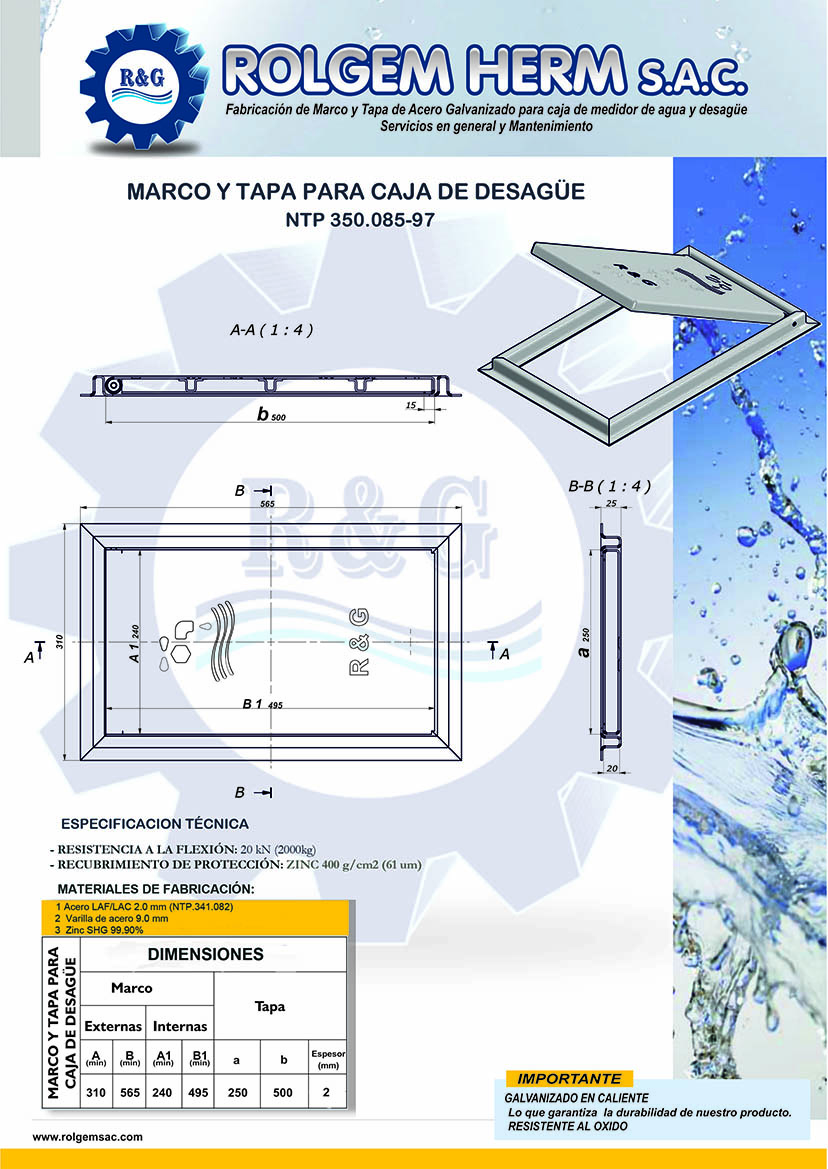 Marco y tapa Fe Gdo para caja de desague
