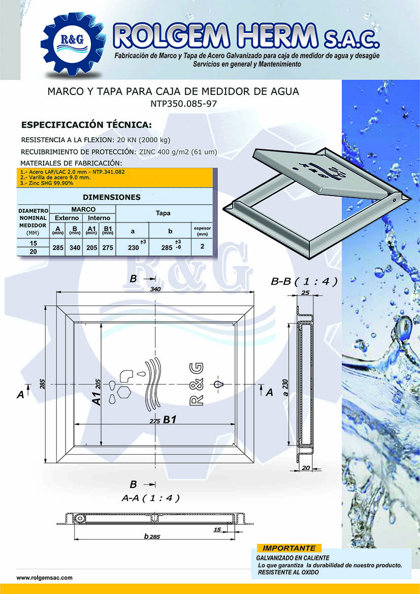 Marco y tapa Fe Gdo para caja de medidor de agua DN15 DN20mm