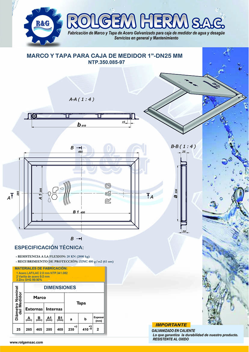 Marco y tapa Fe Gdo para caja de medidor de agua DN25mm