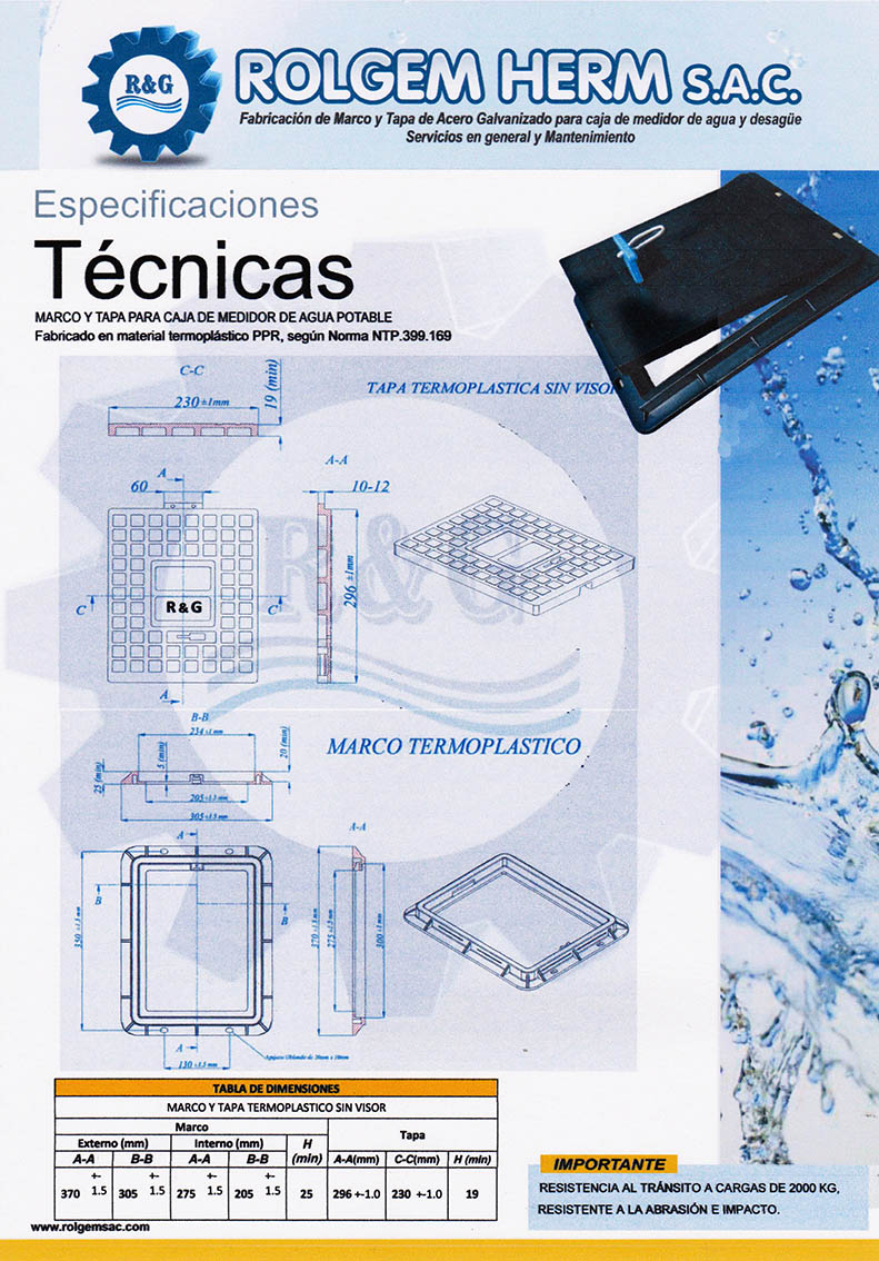 Marco y tapa termoplastico DN15 DN20mm sin visor